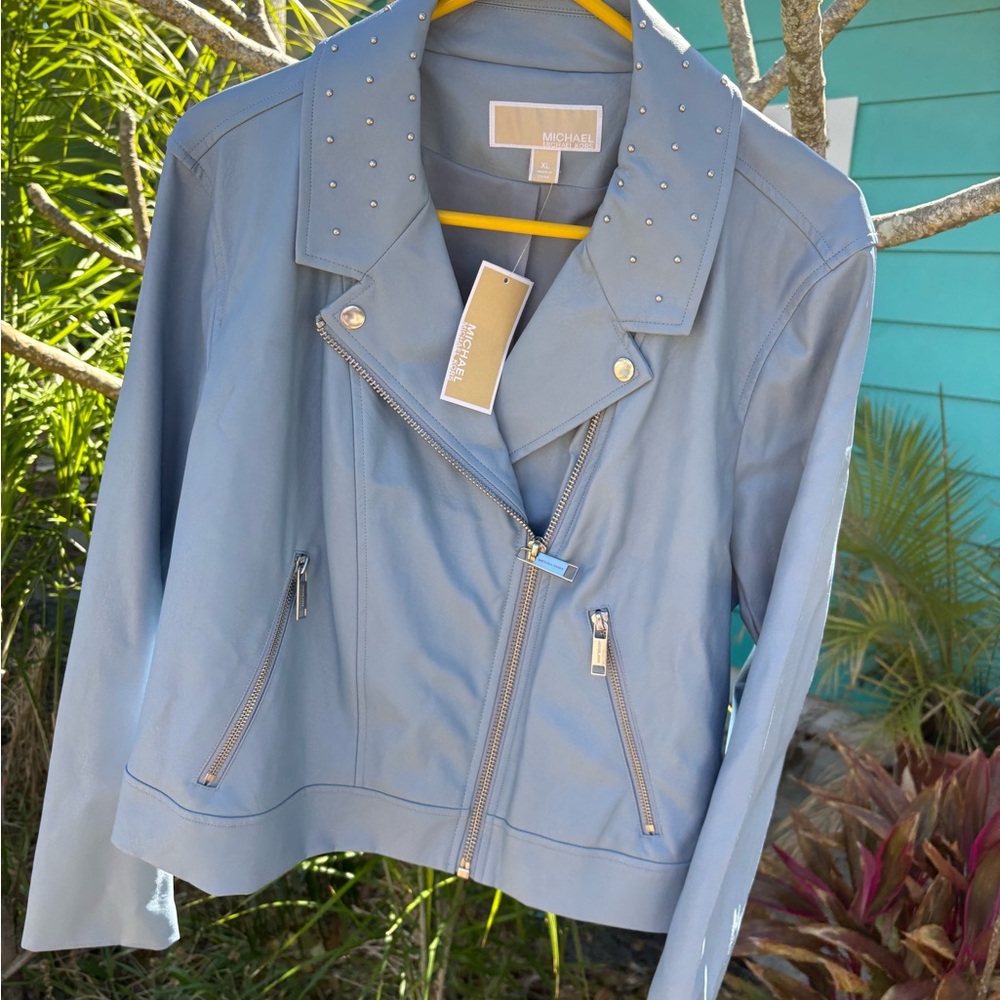 Michael Kors Light Blue Studded Leather Jacket